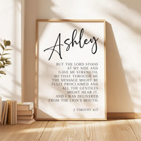 But The Lord Stood At My Side, 2 Timothy 4:17, Personalized Typography Art Print