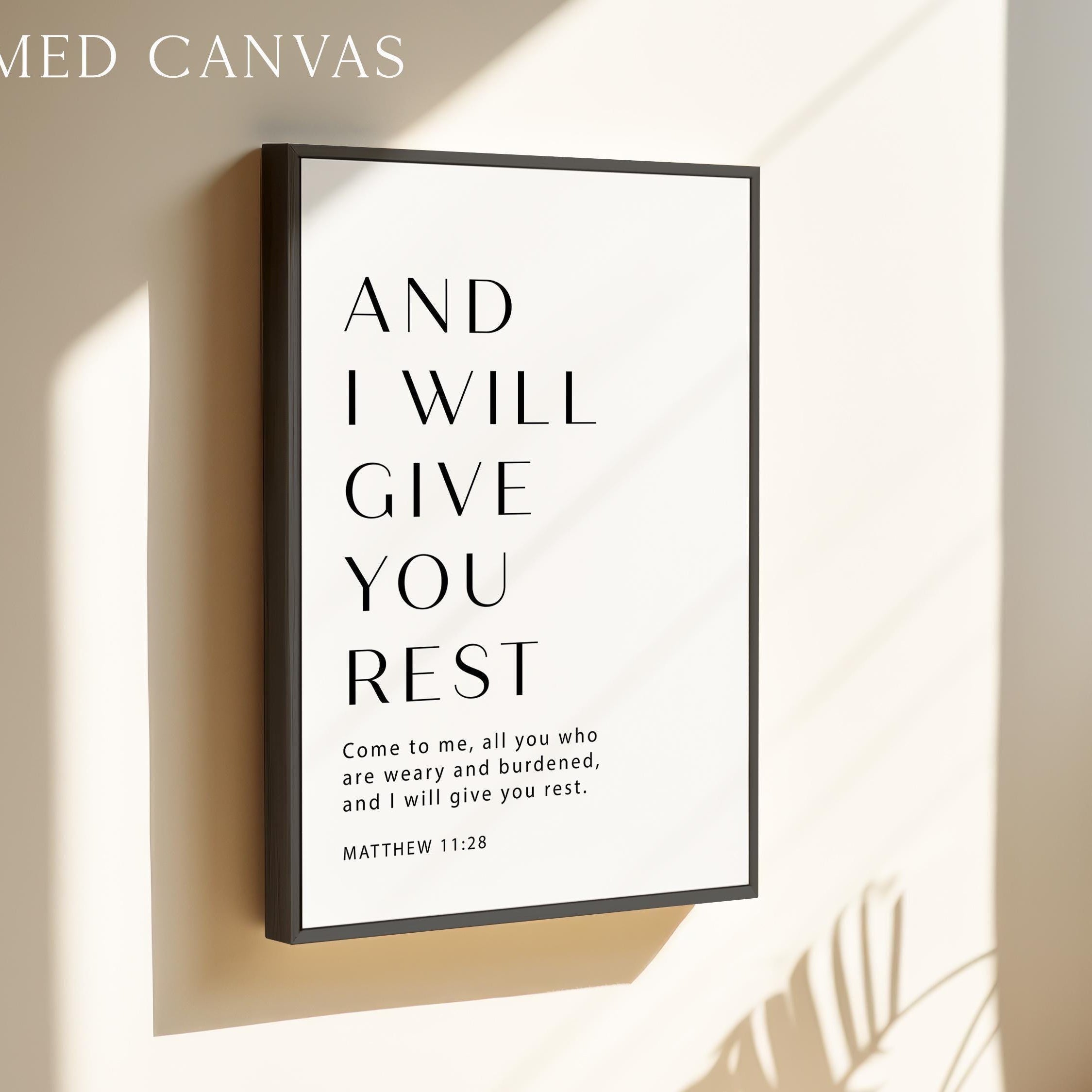 Matthew 11:28 Bible Verse Print, And I Will Give You Rest, Christian Wall Art, Minimalist Scripture Decor
