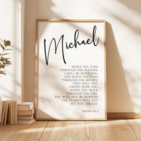 Isaiah 43:2, When you pass through the waters, I will be with you..., Personalized Typography Art Print, Inspirational, Faith