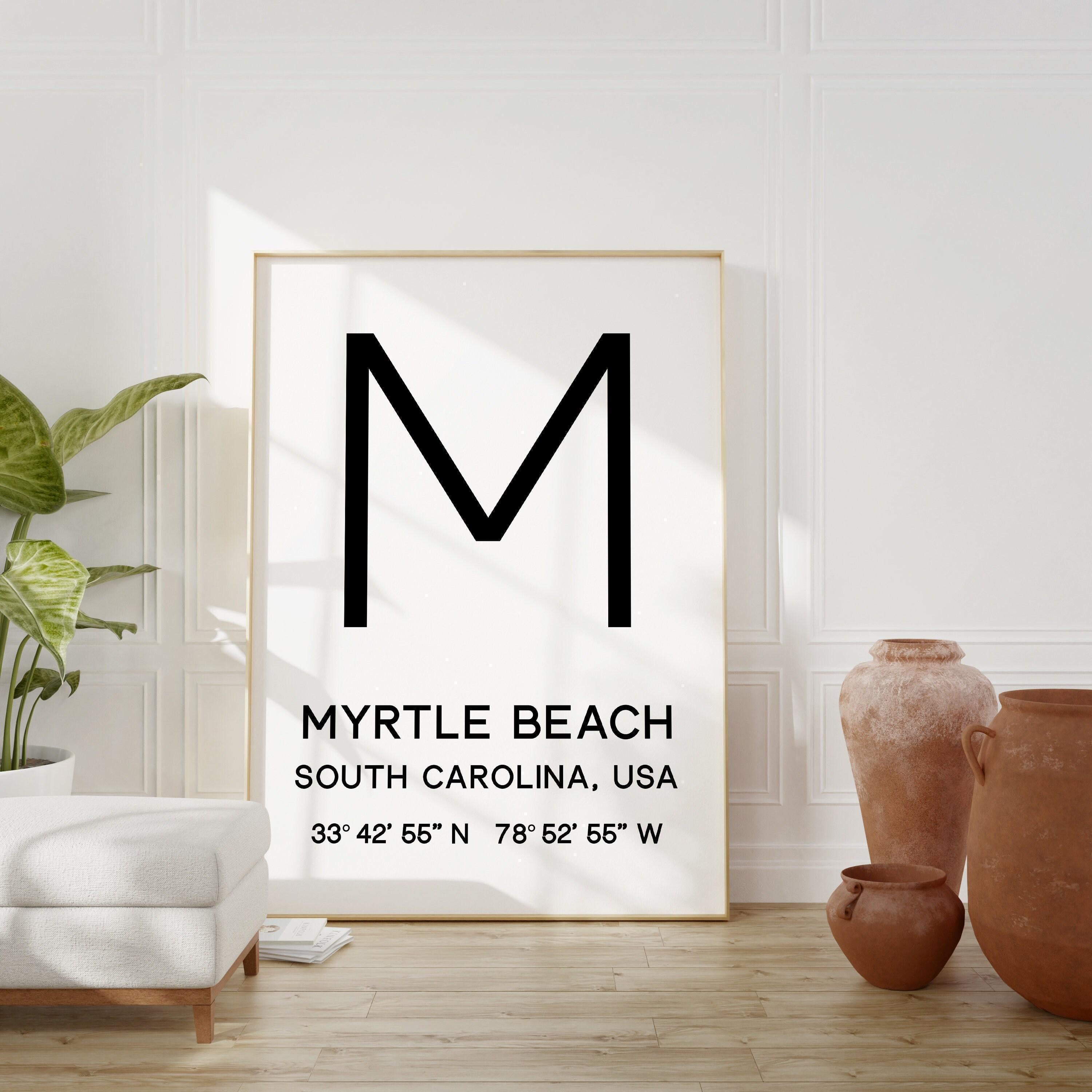 Myrtle Beach, SC with GPS Coordinates Minimalist Typography Art Print