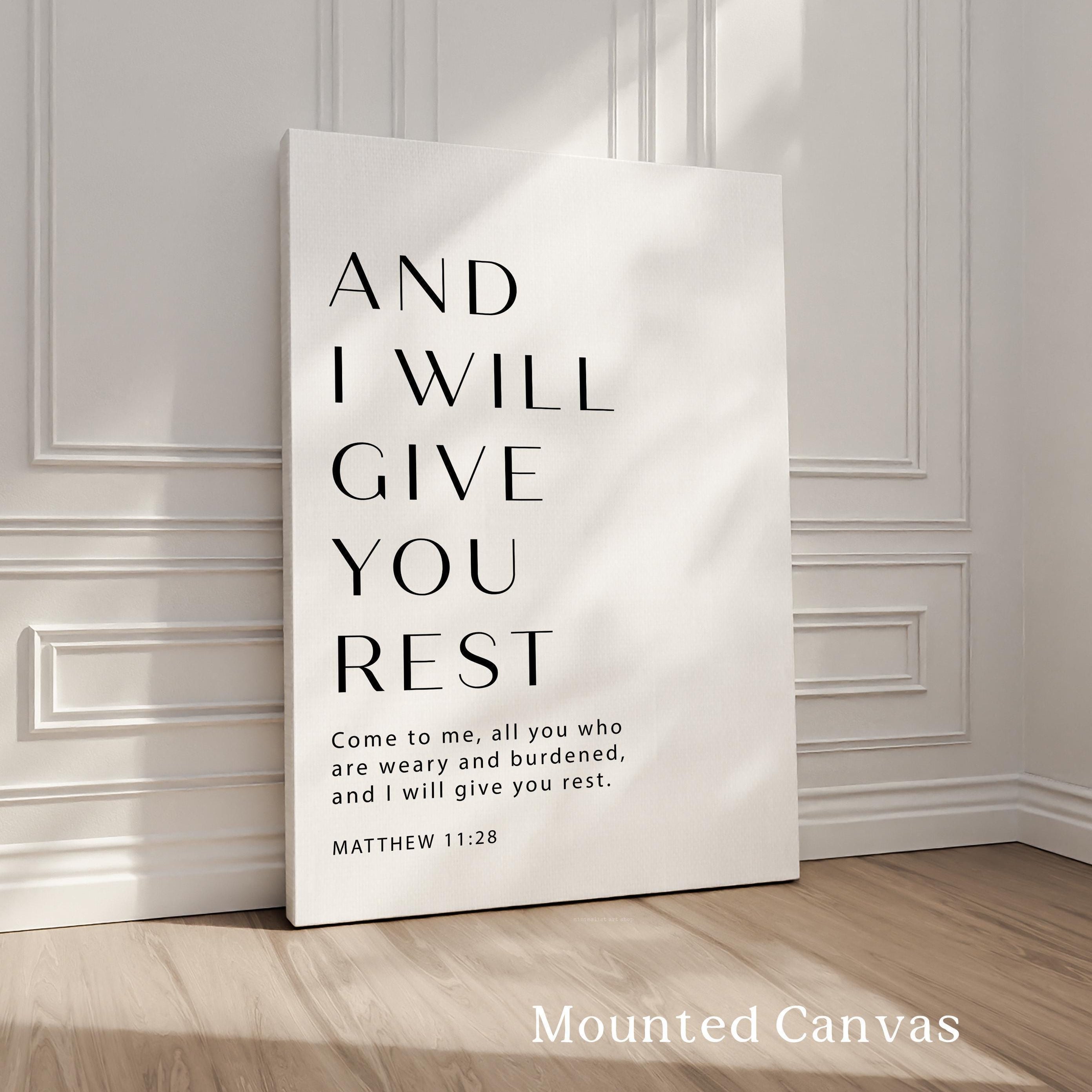 Matthew 11:28 Bible Verse Print, And I Will Give You Rest, Christian Wall Art, Minimalist Scripture Decor
