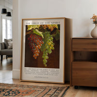Fruit of the Spirit Bible Verse Wall Art, Galatians 5:22–23, Christian Typography Print with Grapes Painting