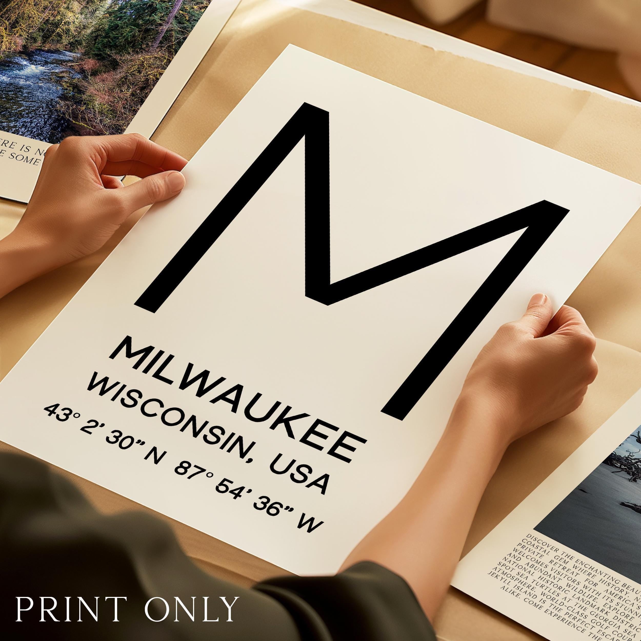 Milwaukee, Wisconsin Wall Art, GPS Coordinates Print, City Typography, Travel Decor