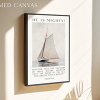 Psalm 93:4 Wall Art – He Is Mighty Scripture Print – Christian Nautical Typography Artwork for Home & Church Décor