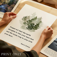 Kahlil Gibran Art Print, Inspirational Wall Watercolor Trees, “Forget Not That the Earth Delights”