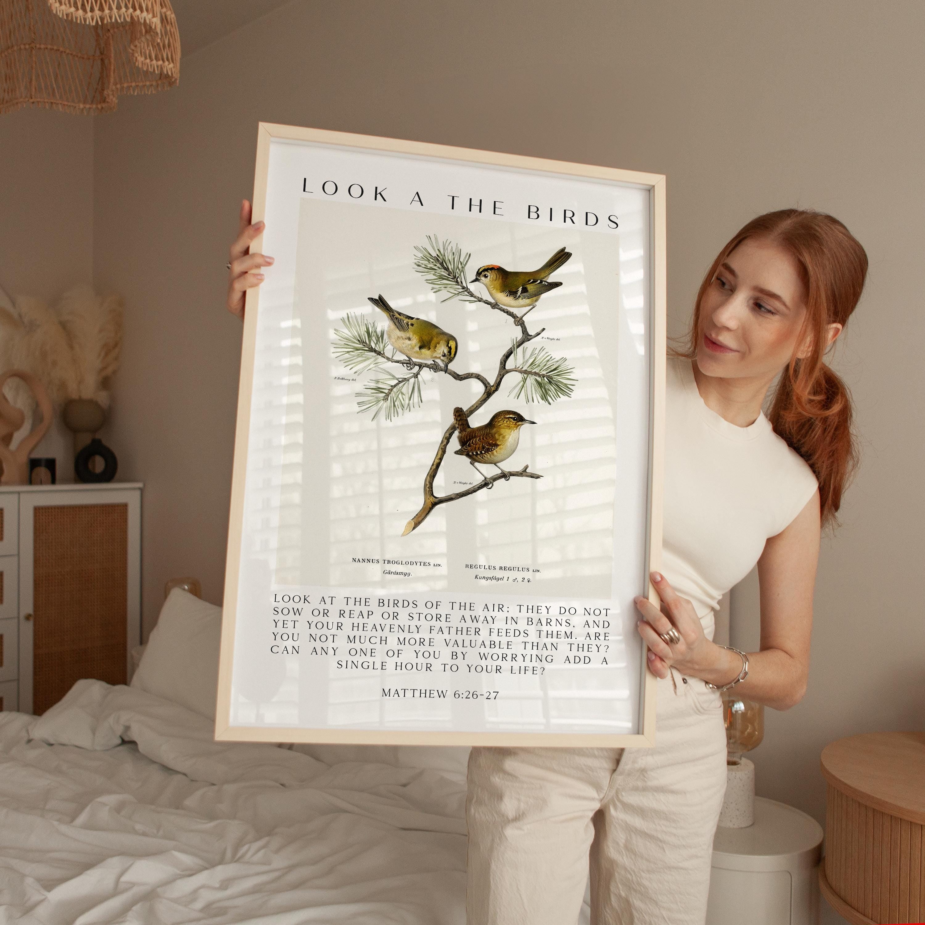 Matthew 6:26-27 Bible Verse Print – Look at the Birds Scripture Wall Art