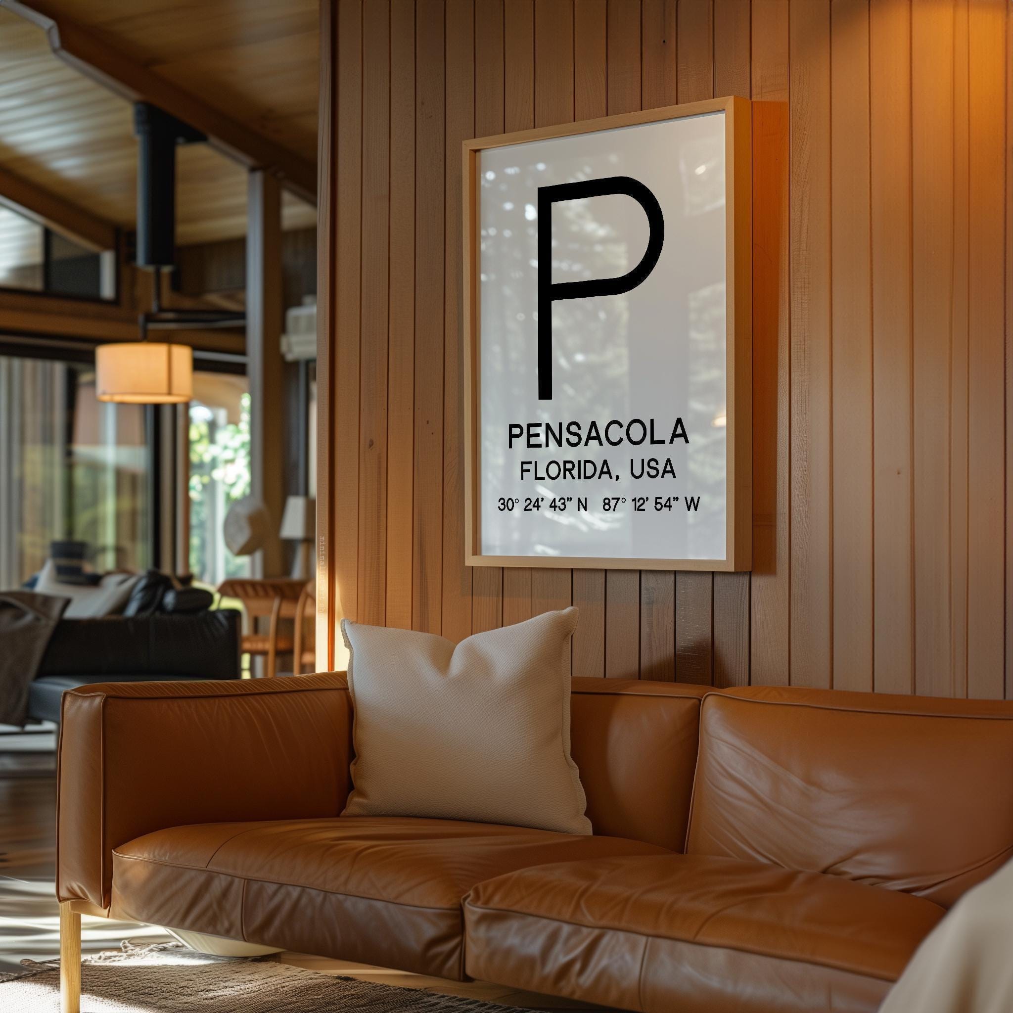 Pensacola, Florida with GPS Coordinates Minimalist Typography Art Print