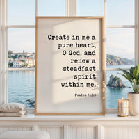 Psalm 51:10 Wall Art, Create In Me A Pure Heart Print, Christian Bible Verse Decor