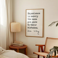Experience is merely the name men gave to their mistakes., Oscar Wilde Quote, The Picture of Dorian Gray, Typography Art Print (1890)