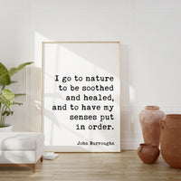 I go to nature to be soothed and healed, and to have my senses put in order., John Burroughs Quote, Art Print, Nature Lover (1917)