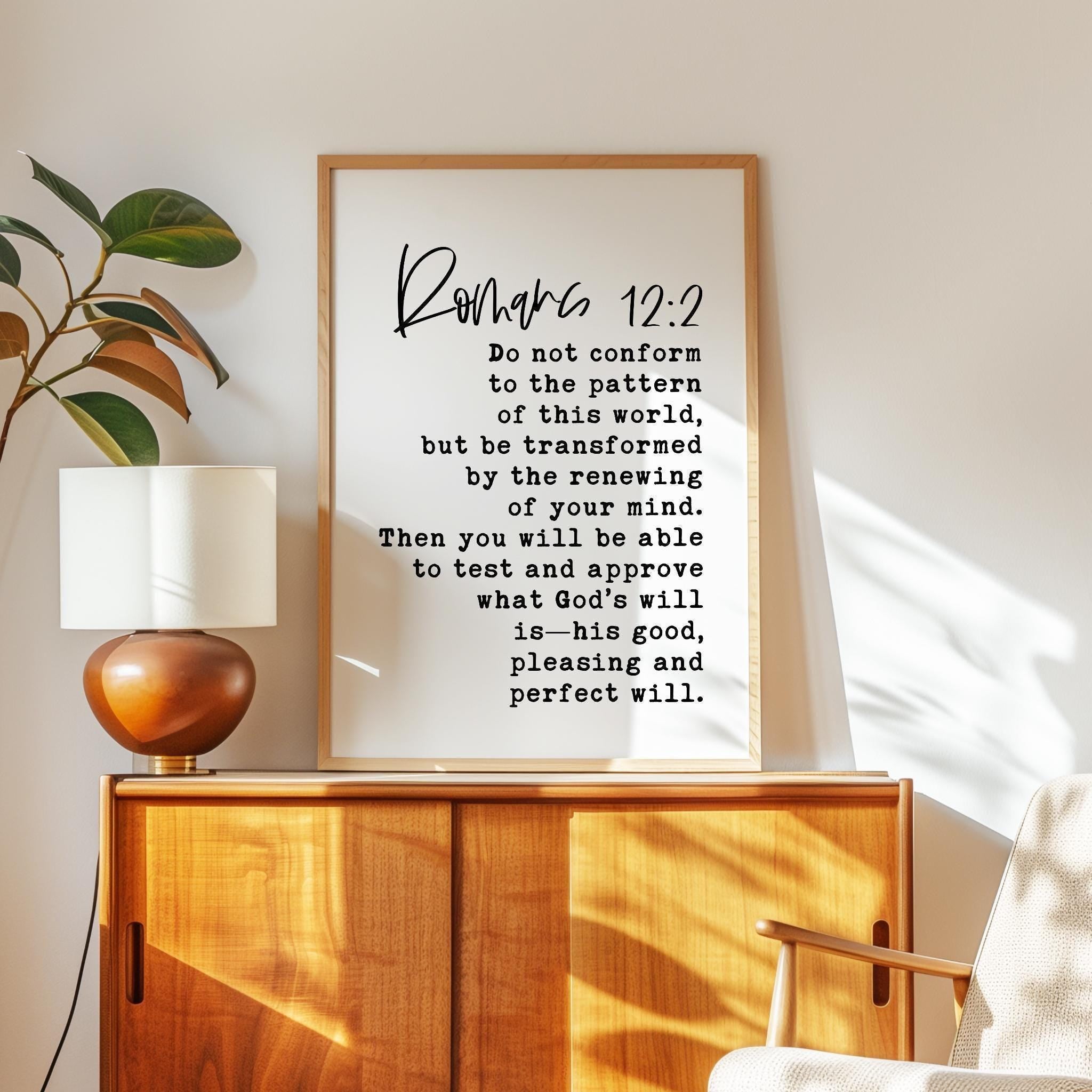 Romans 12:2 Scripture Art Print, Christian Typography Wall Art