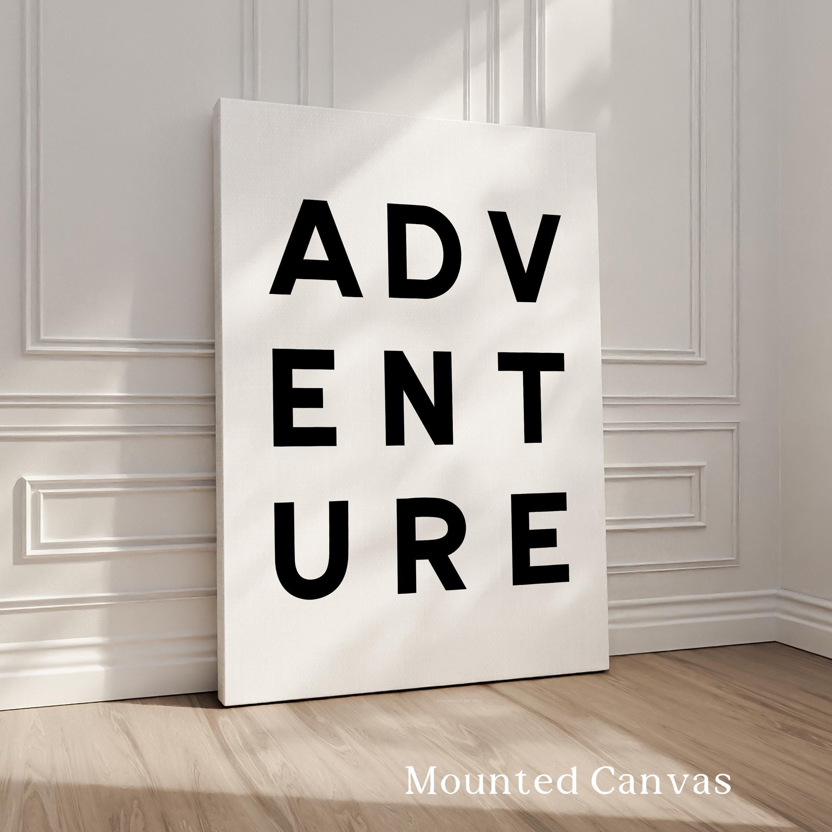 Adventure Typography Wall Art, Minimalist Black and White, Modern Travel Decor Print