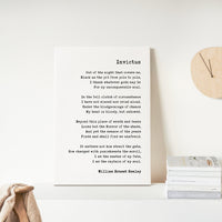 Invictus by William Ernest Henley, Poem - I Am The Master of My Fate - Low Profile Mounted Canvas Typography Art Print (1888)