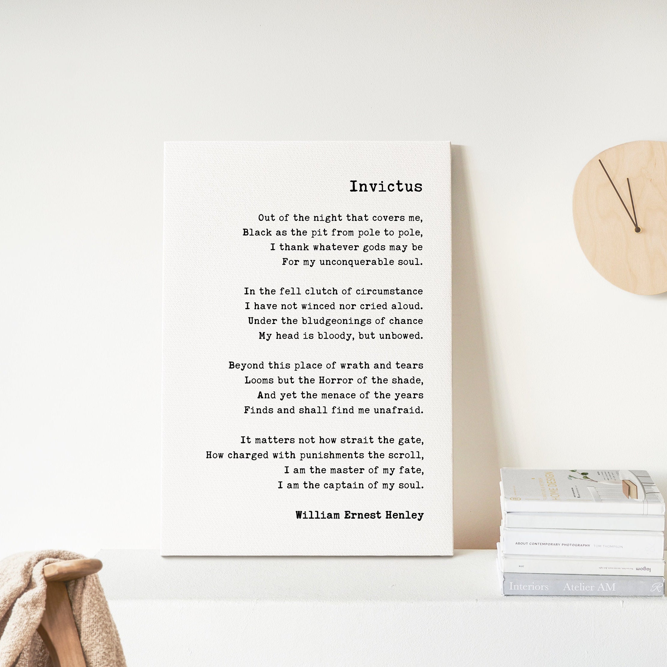 Invictus by William Ernest Henley, Poem - I Am The Master of My Fate - Low Profile Mounted Canvas Typography Art Print (1888)