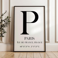 Paris, France with GPS Coordinates Minimalist Typography Art Print • Île-de-France • Travel • Adventure
