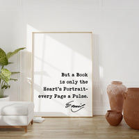 Emily Dickinson Quote, But a Book is only the Heart's Portrait- every Page a Pulse. Art Print - Book Lovers - Library Art