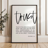 Trust in the Lord Wall Art, Proverbs 3 5-6 Scripture Print, Christian Decor, Bible Verse