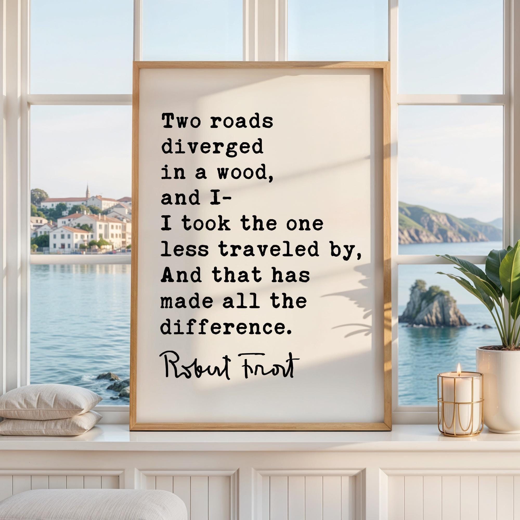 The Road Less Traveled Print, Robert Frost Quote, The Road Not Taken, Wall Art, Minimalist Decor