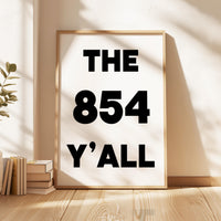 The 854 Y'all Minimalist Typography Art Print, South Carolina Area Code, Charleston, Low Country, Hilton Head, Myrtle Beach