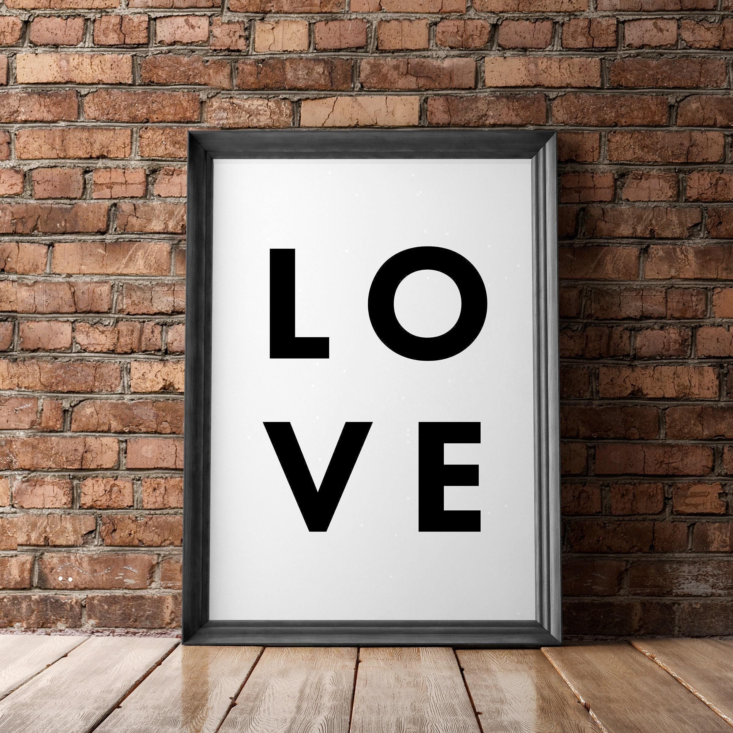 LOVE Typography Print, Home Wall Decor - Minimalist Decor - Wedding Gift - Anniversary Gift - Black and White Print