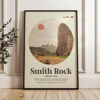 Smith Rock Oregon Print - Mid-Century Travel Poster - Wall Art - Nature Decor