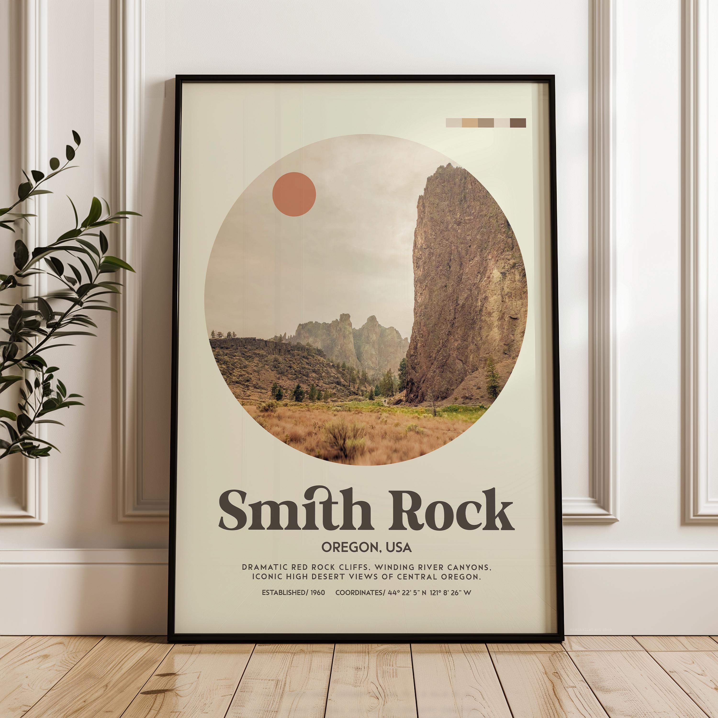 Smith Rock Oregon Print - Mid-Century Travel Poster - Wall Art - Nature Decor