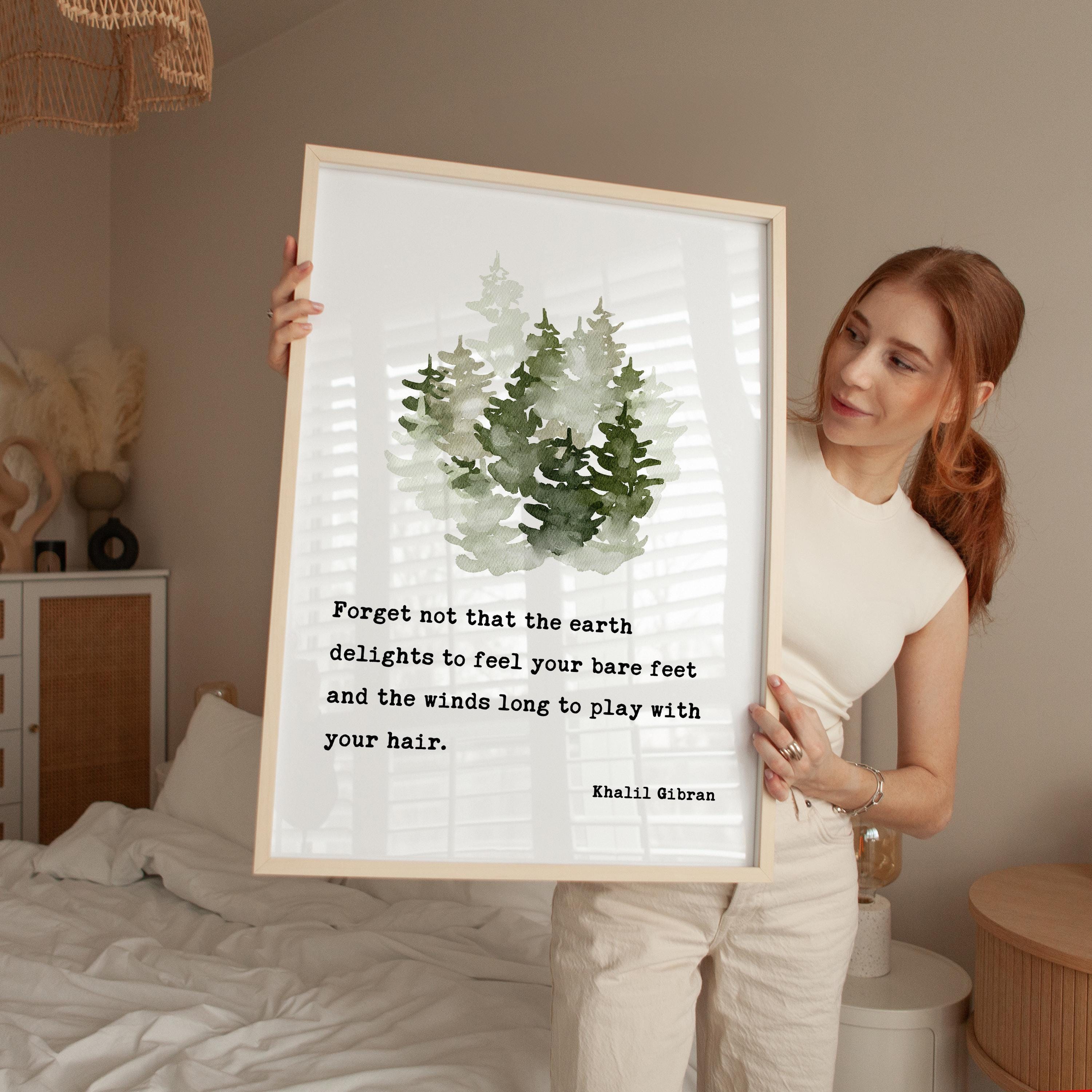 Kahlil Gibran Art Print, Inspirational Wall Watercolor Trees, “Forget Not That the Earth Delights”