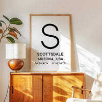 Scottsdale Arizona Wall Art, AZ Print, City GPS Coordinates, Travel Souvenir, Minimalist, Housewarming Gift