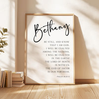 Be still, and know that I am God., Psalm 46:10•11, Personalized Typography Art Print
