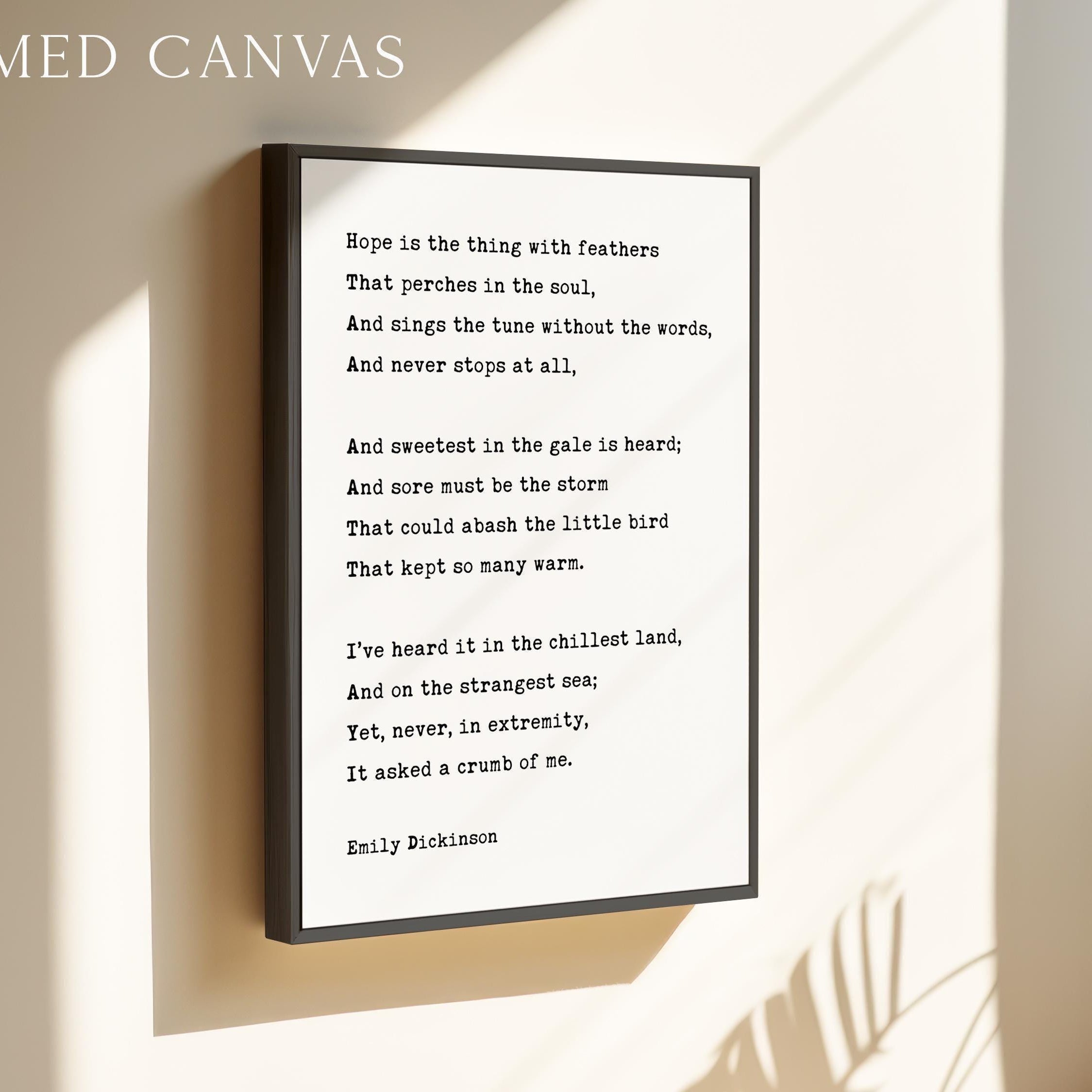 Hope Is The Thing With Feathers, Emily Dickinson Poem, Typography Art Print