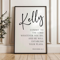 Commit to the Lord, Proverbs 16:3, Personalized Typography Art Print