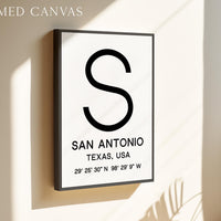 San Antonio, Texas Wall Art, GPS Coordinates Print, City Typography, Travel Decor