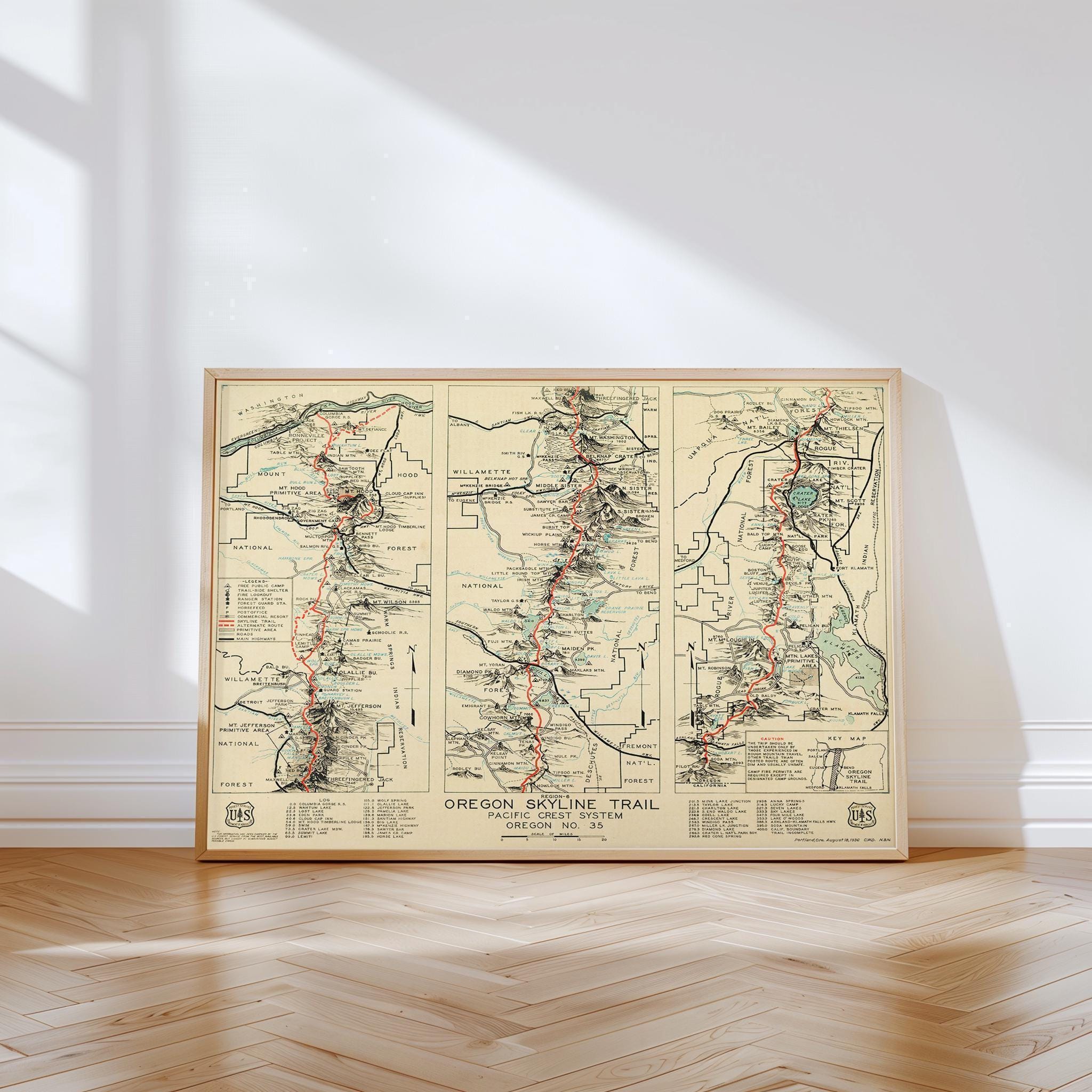 Oregon Skyline Trail: Vintage Trail Map Art Print, 1936 US Forest Service