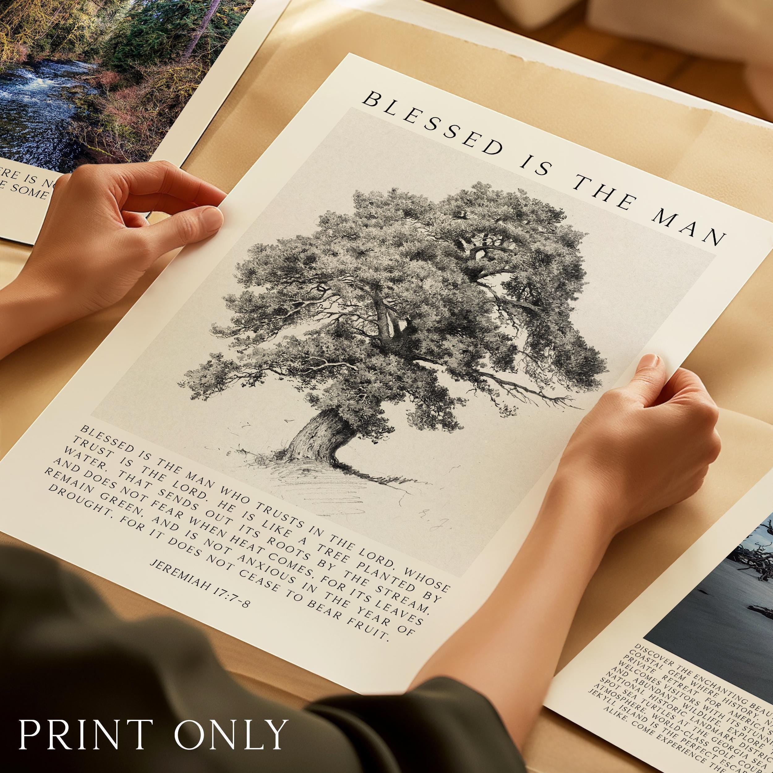 Blessed Is the Man Art Print, Inspirational Jeremiah 17:7–8 Verse with Tree Illustration