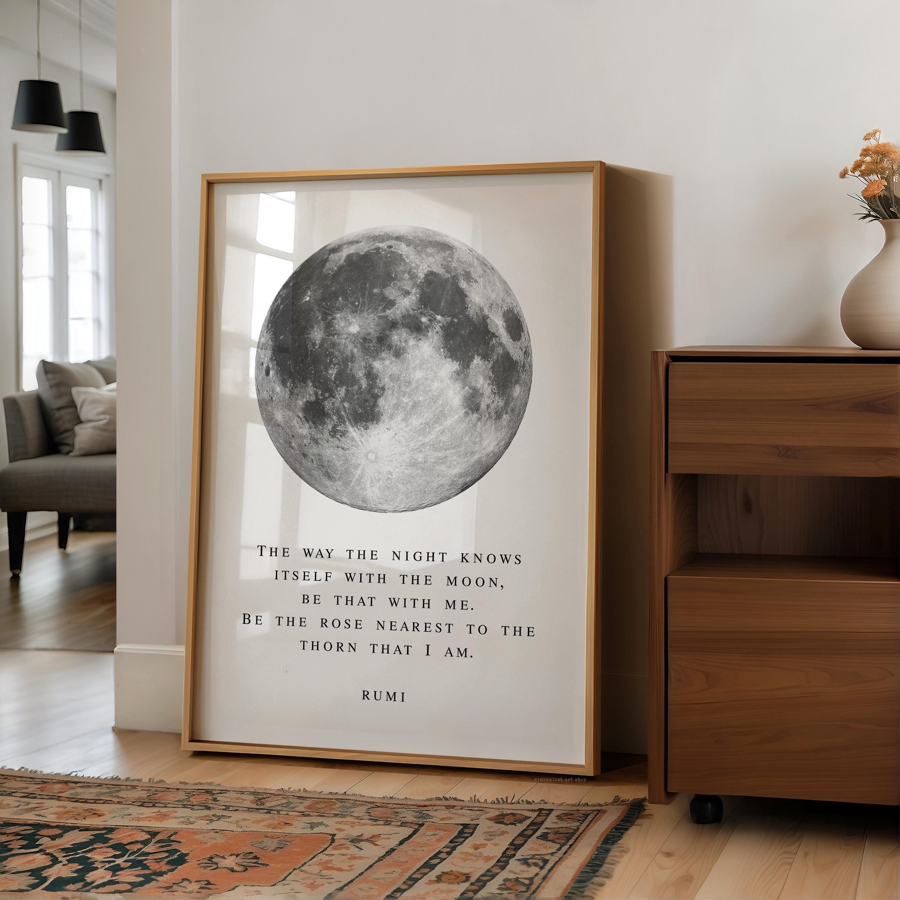 Rumi Moon Quote, Wall Art Celestial Minimalist Poetry Print - Night Sky Decor