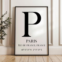 Paris, France with GPS Coordinates Minimalist Typography Art Print, Île•de-France, Travel, Adventure