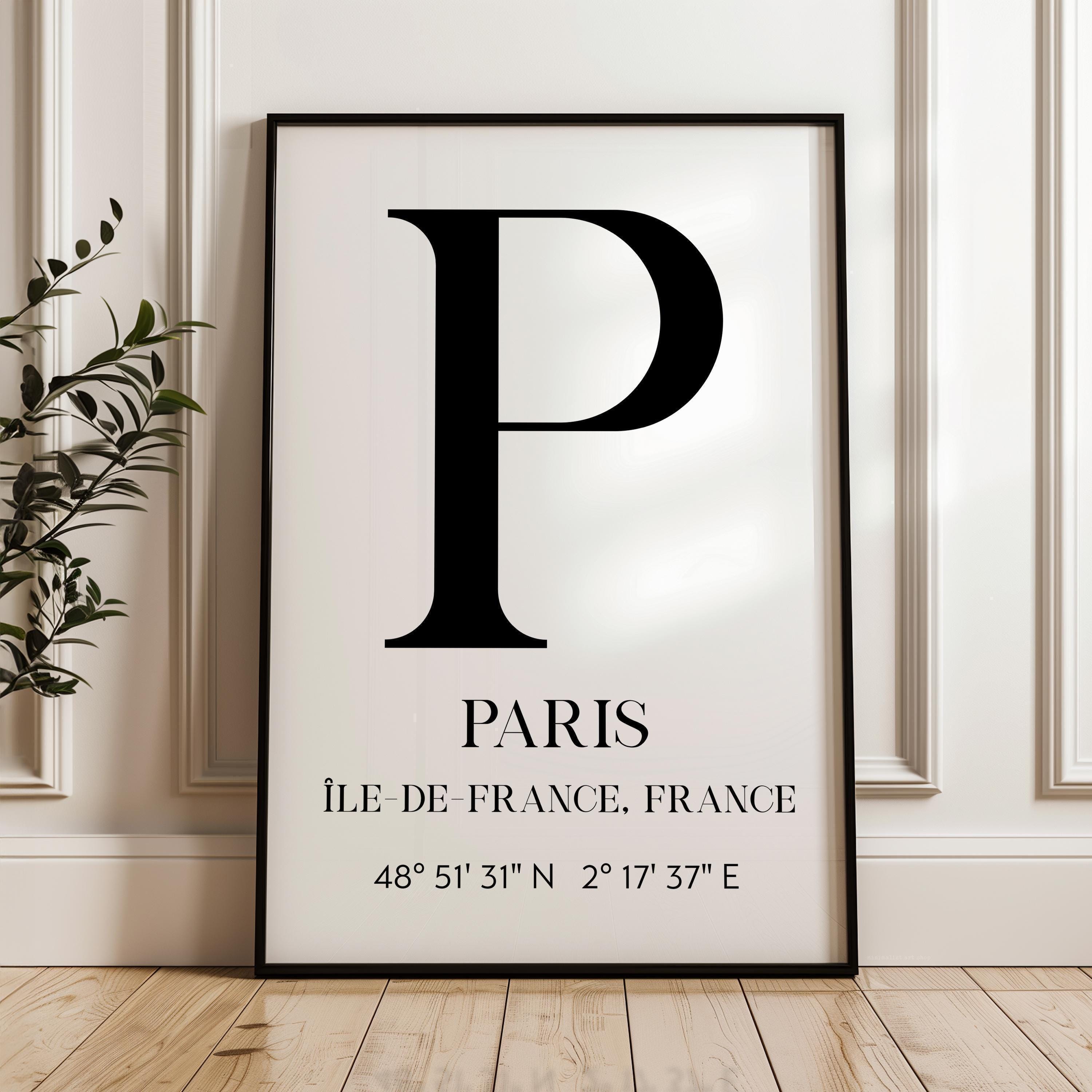 Paris, France with GPS Coordinates Minimalist Typography Art Print, Île•de-France, Travel, Adventure