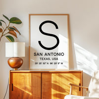 San Antonio, Texas Wall Art, GPS Coordinates Print, City Typography, Travel Decor