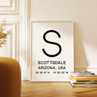 Scottsdale Arizona Wall Art, AZ Print, City GPS Coordinates, Travel Souvenir, Minimalist, Housewarming Gift