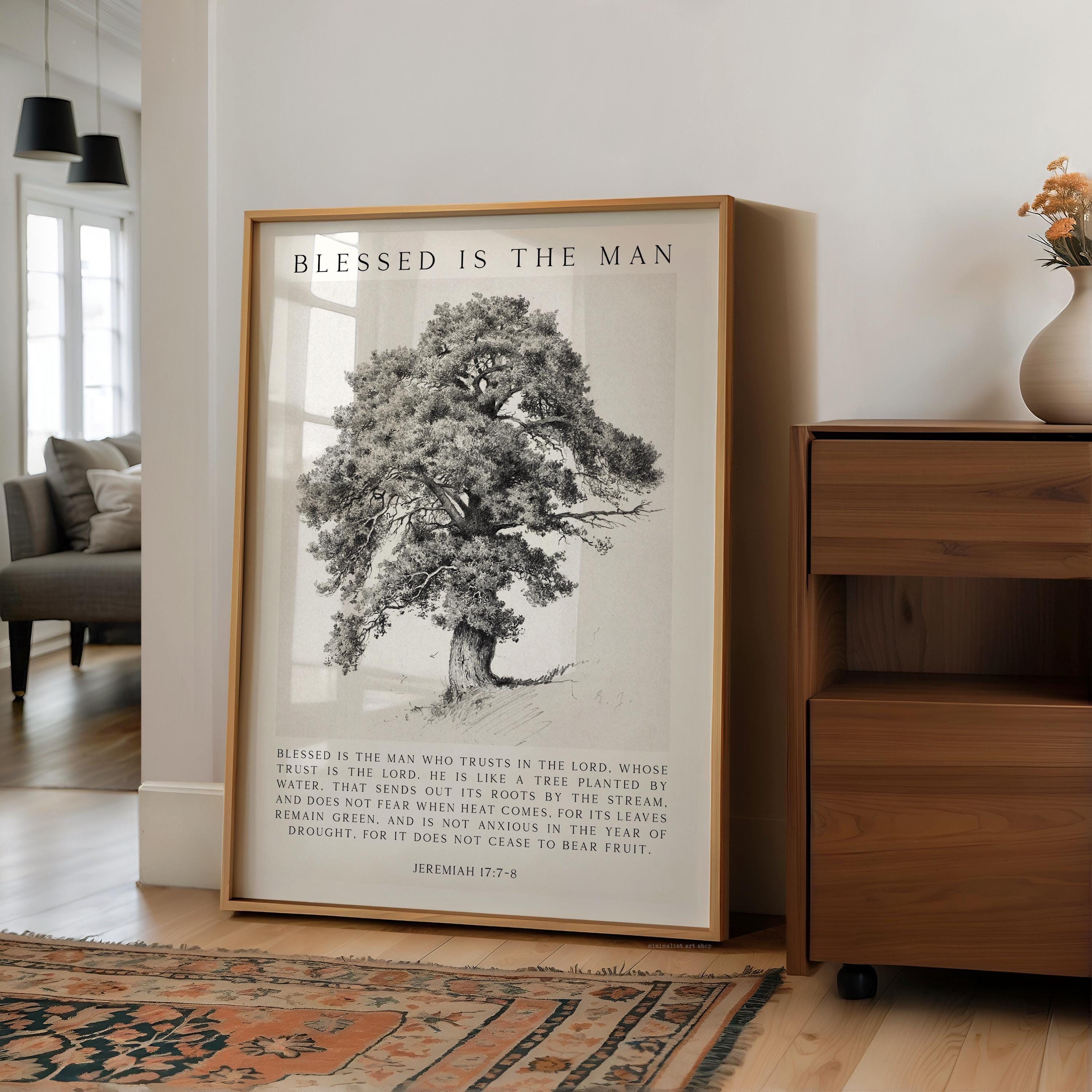 Blessed Is the Man Art Print, Inspirational Jeremiah 17:7–8 Verse with Tree Illustration