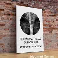 Multnomah Falls, Oregon with GPS Coordinates Art Print, Travel - Explore - Hike - Nature