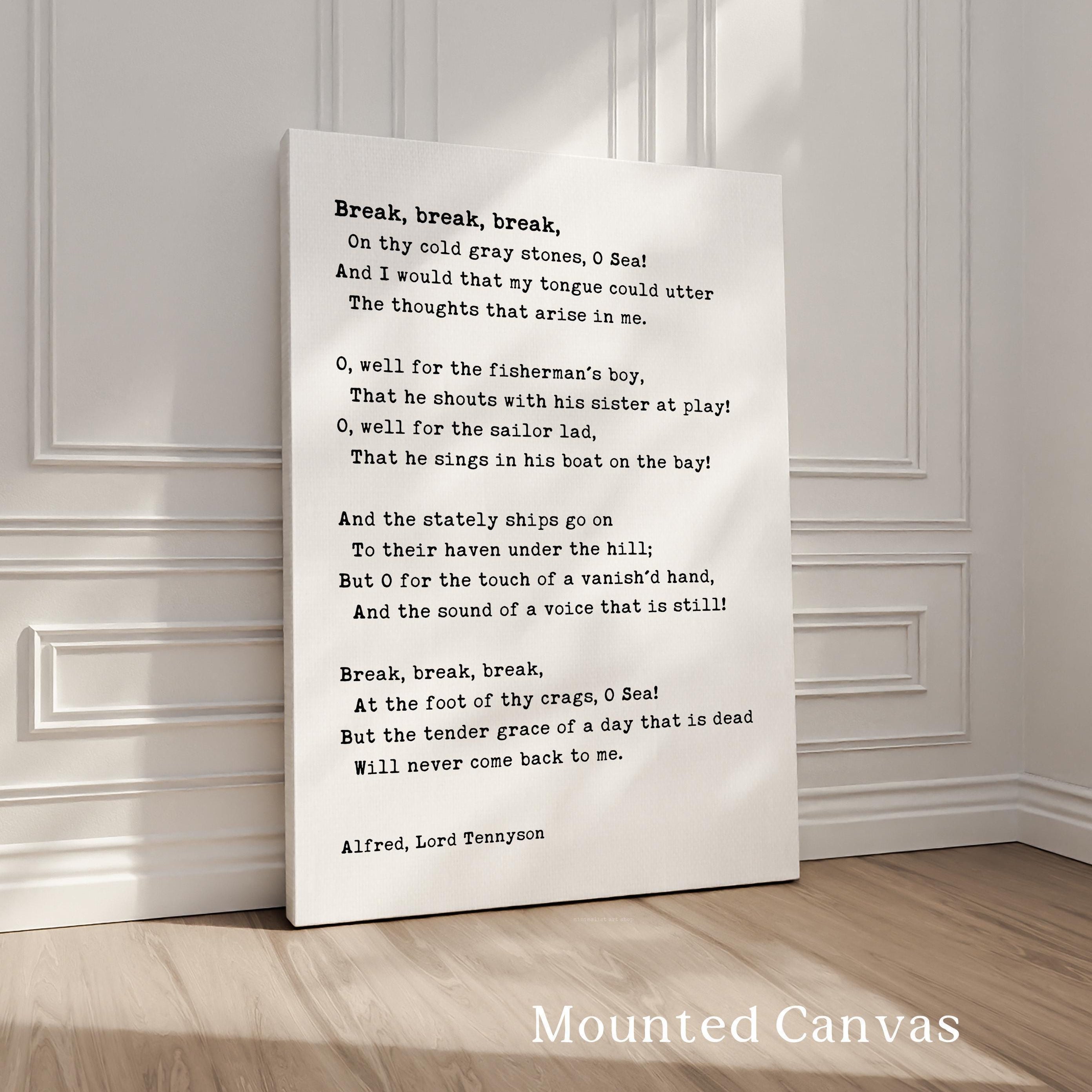 Break Poem Print, Literary Wall Art, Alfred Lord Tennyson, The Sea, Longing and Loss