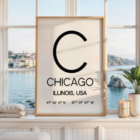 Chicago Illinois Print, Modern City Typography Decor, Minimalist Travel Art