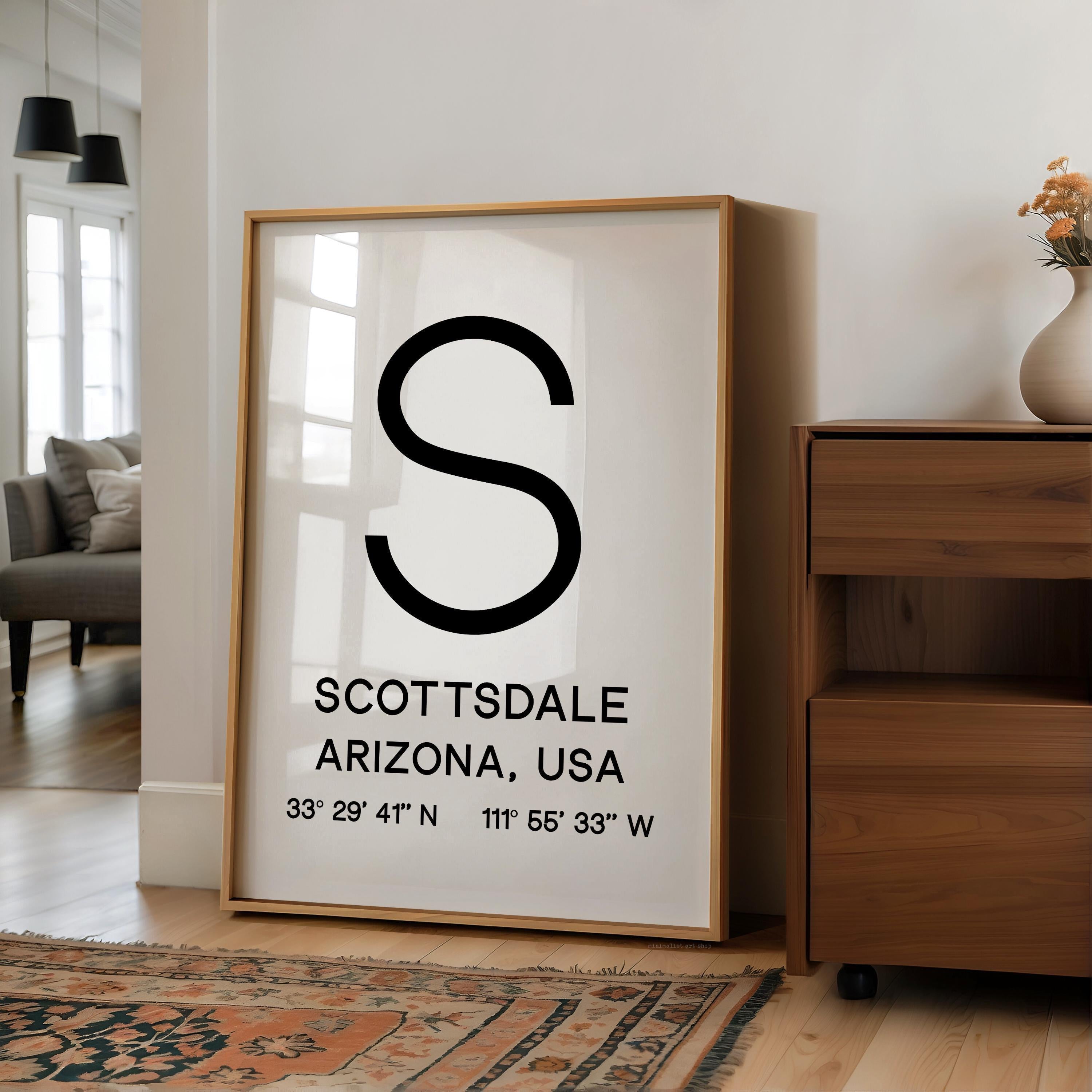 Scottsdale Arizona Wall Art, AZ Print, City GPS Coordinates, Travel Souvenir, Minimalist, Housewarming Gift
