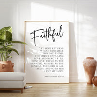 Lamentations 3:21 - Yet hope returns when I remember this one thing. Typography Art Print - Faithful - Christian - Bible Verse