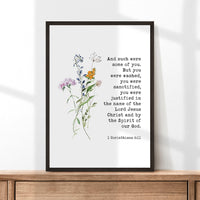 1 Corinthians 6:11 And such were some of you. But you were washed... Typography Wall Art with Wildflowers, Bible, Christian