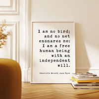 Jane Eyre Quote Print, Charlotte Brontë Art, I Am No Bird, Book Lover Gift