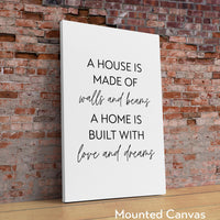 A House Is Made of Walls and Beams A Home is Built with Love and Dreams Typography Art Print