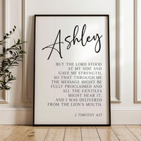 But The Lord Stood At My Side, 2 Timothy 4:17, Personalized Typography Art Print