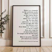 Lord Byron Quote Print “There Is a Pleasure in the Pathless Woods” Wall Art, Nature Lover